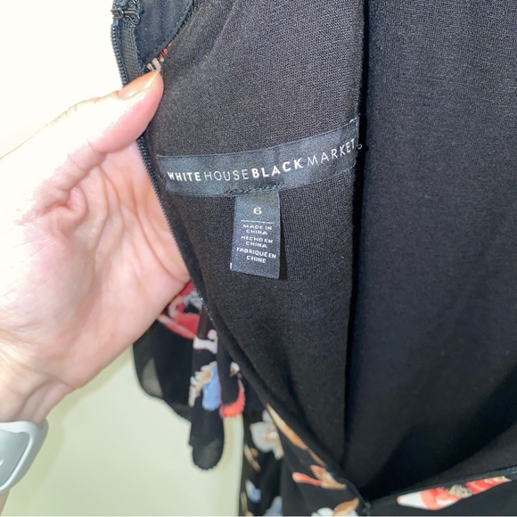 WHBM Black Red Blue Gold Floral Cold-Shoulder Metallic Embroidered Maxi Dress 6 - Picture 9 of 13